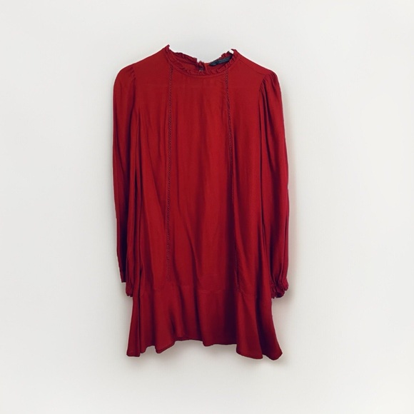Zara Dresses & Skirts - ⭐️ Zara Trafaluc Long Sleeve Mini Dress With Tie String In Size M